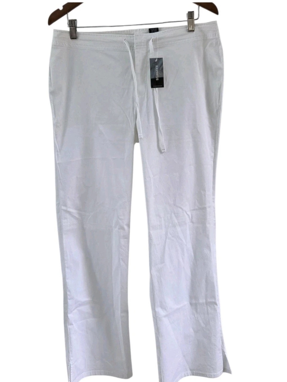 Express Womens Pants 11/12 White Mid Rise Flare Stretch Side Slit Pants Trousers